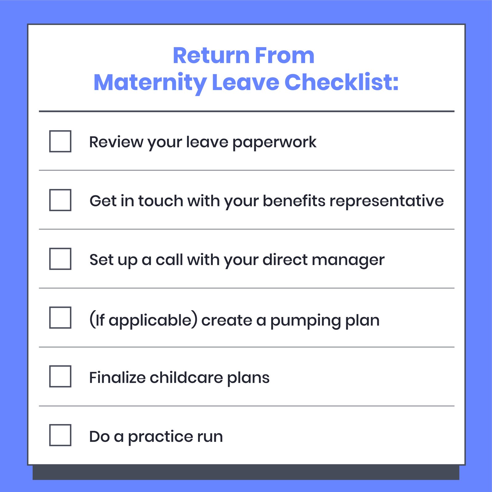 Checklist Returning to Work After Maternity Leave